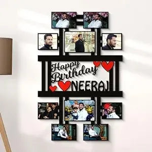 Personalized Happy Birthday Photo Collage Frame - Customizable Name Wall Hanging with 10 Photo Slots