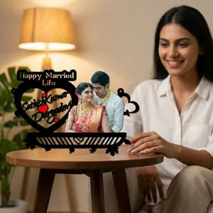Personalized Happy Married Life Photo Frame Cutout with Names - Wedding Anniversary Decoration