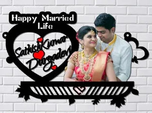 Personalized Happy Married Life Photo Frame Cutout with Names - Wedding Anniversary Decoration