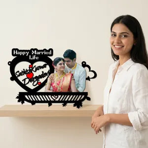 Personalized Happy Married Life Photo Frame Cutout with Names - Wedding Anniversary Decoration