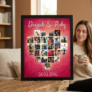 Personalized Heart Photo Collage Frame - Deepak &amp; Ruby