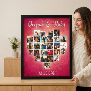 Personalized Heart Photo Collage Frame - Deepak &amp; Ruby