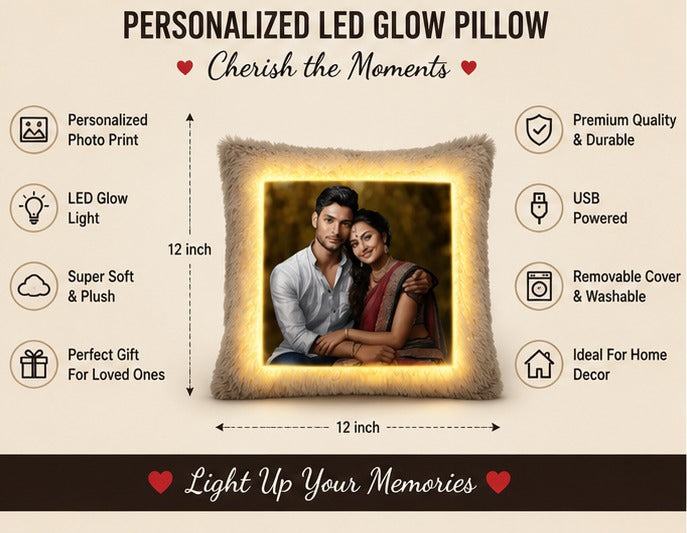 Personalized LED Glow Pillow with Photo Print