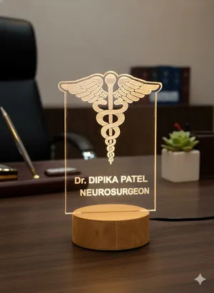 Personalized LED Acrylic Desk Nameplate with Medical Symbol - Doctor&