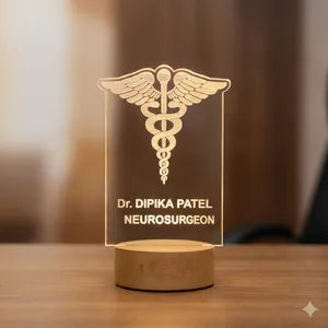 Personalized LED Acrylic Desk Nameplate with Medical Symbol - Doctor&