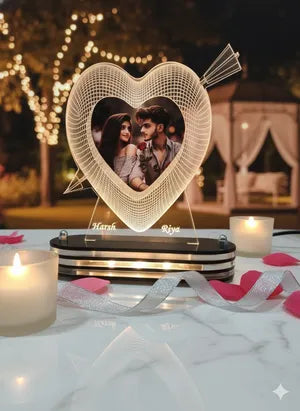 Personalized LED Heart Photo Frame with Arrow Design