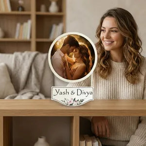 Personalized Photo Couple Name Plate with Floral Design