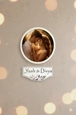 Personalized Photo Couple Name Plate with Floral Design