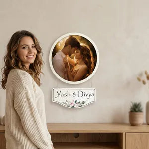 Personalized Photo Couple Name Plate with Floral Design