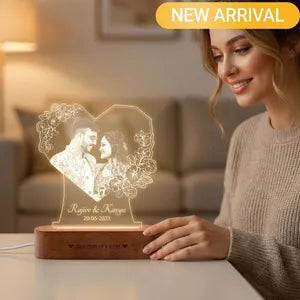Personalized Photo Engraved Heart-Shaped Crystal LED Stand
