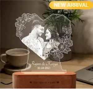 Personalized Photo Engraved Heart-Shaped Crystal LED Stand