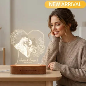 Personalized Photo Engraved Heart-Shaped Crystal LED Stand