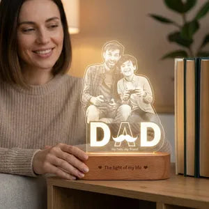 Personalized Photo LED Night Light with Wooden Base - Dad Theme
