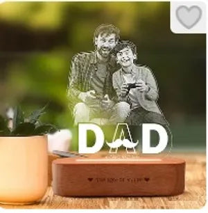 Personalized Photo LED Night Light with Wooden Base - Dad Theme