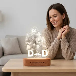 Personalized Photo LED Night Light with Wooden Base - Dad Theme