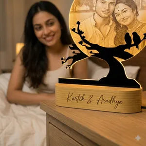 Personalized Photo Moon Lamp with Tree Stand and Wooden Base