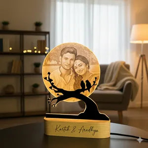 Personalized Photo Moon Lamp with Tree Stand and Wooden Base
