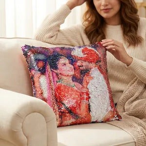 Personalized Photo Sequin Cushion with Color-Changing Magic