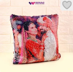 Personalized Photo Sequin Cushion with Color-Changing Magic