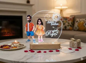 Personalized Rakhi LED Moon Stand with Couple Caricature