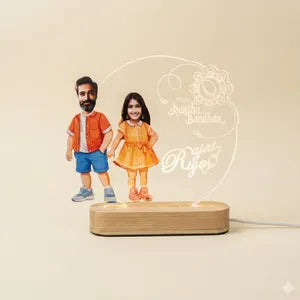 Personalized Rakhi LED Moon Stand with Couple Caricature