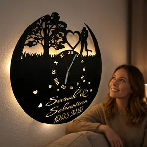 Personalized Romantic Couple LED Backlit Wall Clock - Sarah &amp; Sebastian