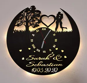 Personalized Romantic Couple LED Backlit Wall Clock - Sarah &amp; Sebastian