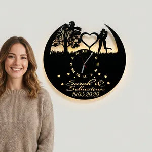 Personalized Romantic Couple LED Backlit Wall Clock - Sarah &amp; Sebastian