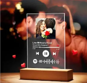 Personalized Spotify Music Plaque with Wooden LED Stand - Custom Photo &amp; Song