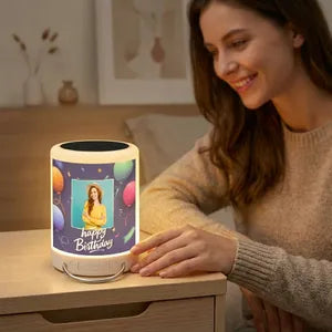 Personalized Touch Sensor LED Night Lamp with Photo Frame - Happy Birthday Edition