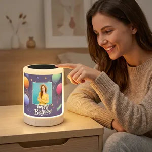 Personalized Touch Sensor LED Night Lamp with Photo Frame - Happy Birthday Edition