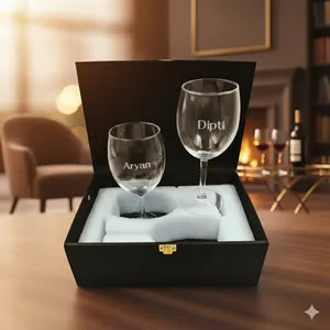 Personalized Wine Glass Set with Premium Gift Box - Custom Engraved (Set of 2)