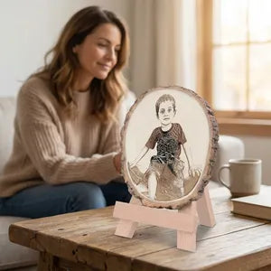 Personalized Wood Slice Photo Engraving with Stand