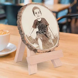 Personalized Wood Slice Photo Engraving with Stand