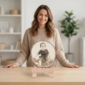 Personalized Wood Slice Photo Engraving with Stand