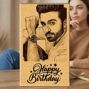 Personalized Wooden Birthday Greeting Card with Photo Engraving
