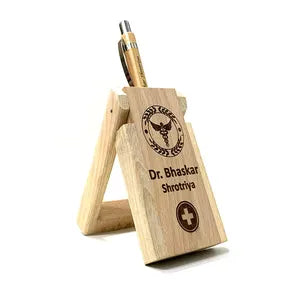 Personalized Wooden Mobile Stand with Pen Holder - Doctor Theme