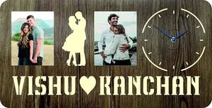 Personalized Wooden Photo Frame Wall Clock with Couple Name - Romantic Home Decor Gift