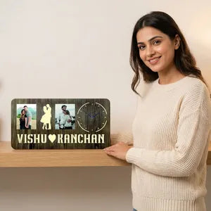 Personalized Wooden Photo Frame Wall Clock with Couple Name - Romantic Home Decor Gift