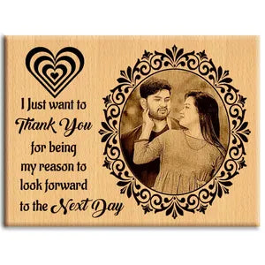 Personalized Wooden Photo Frame with Engraved Quote - Thank You Gift