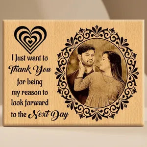 Personalized Wooden Photo Frame with Engraved Quote - Thank You Gift