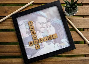 Personalized Wooden Scrabble Photo Frame - Crossword Style Name Display
