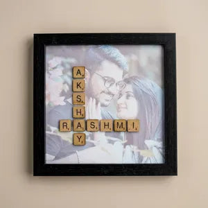 Personalized Wooden Scrabble Photo Frame - Crossword Style Name Display