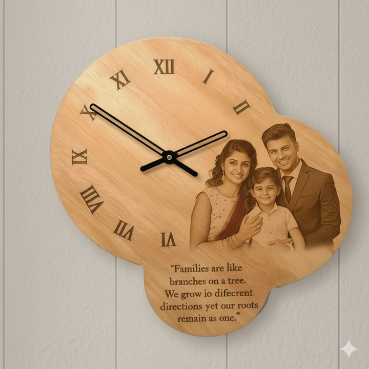Personalized Wooden Photo Clock with Family Quote