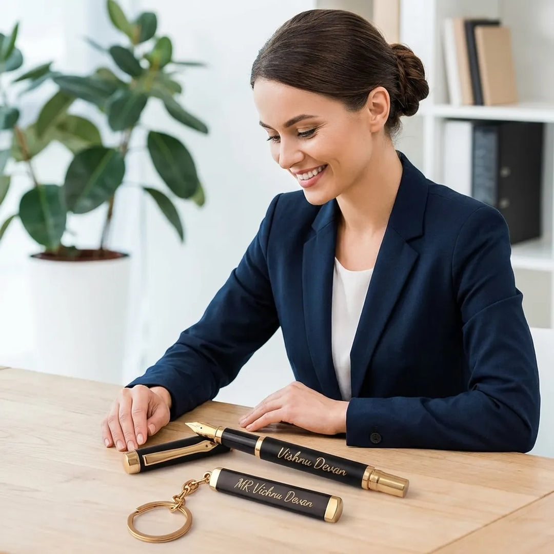 Luxury Black And Gold Pen Set With Keychain  Perfect Gift For Special Occasions