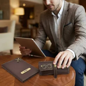 VINIT Personalized Brown Leather Travel Accessories Set (4 Pieces)
