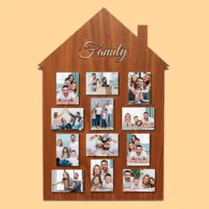 Wooden House-Shaped Family Photo Frame with 12 Picture Slots