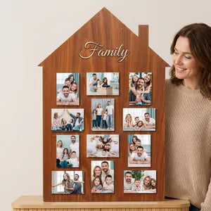 Wooden House-Shaped Family Photo Frame with 12 Picture Slots