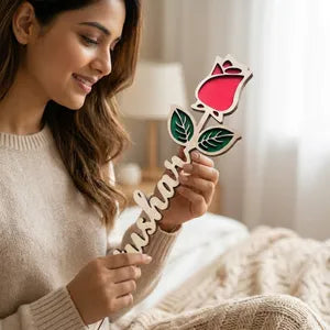 Wooden Rose Flower Decorative Stick with Custom Name