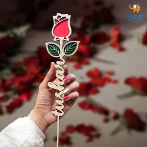 Wooden Rose Flower Decorative Stick with Custom Name